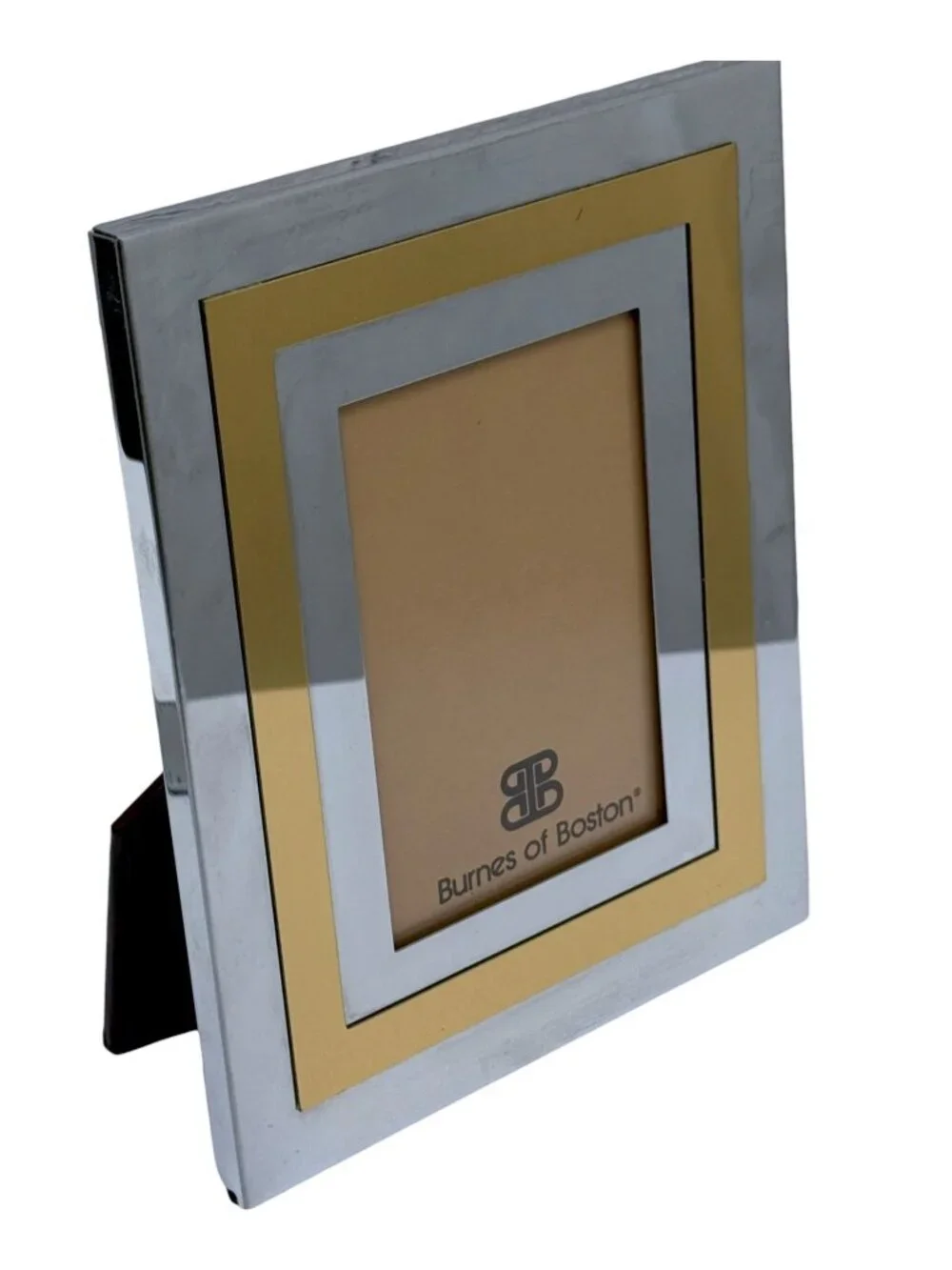 BURNES of BOSTON Photo Frame Silver Gold Metal Desk or Wall Vintage Modern Deco